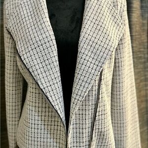 Checked Cream and Black Tweed Zip-Front Blazer